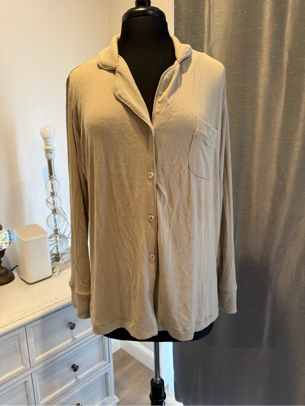 SKIMS Lightweight Button-Front Shirt in Beige Taupe